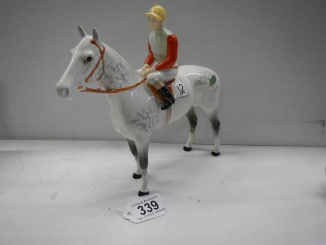 A Beswick dapple grey racehorse with jockey, No.1862, 23 cm