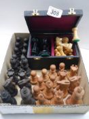 A vintage lead weighted wooden chess set (missing one white pawn and another weighted set in box