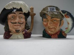 Two Royal Doulton character jugs - Porthos D6440 and The Poacher D6429. 17 cm.
