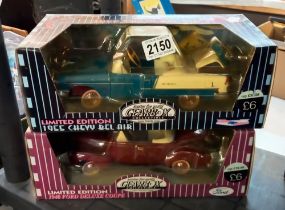 2 boxed gearbox limited edition models of a 1955 Chevy Bel Air and a 1940 Ford Deluxe Coupe