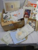 A box of stamps including halfpenny reds on & off pages, GB, etc.,