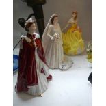 Two Royal Worcester figurines and a Royal Doulton figurine.