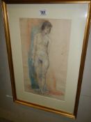 A framed and glazed pastel nude study, signed. COLLECT ONLY.