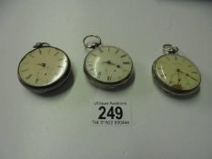 Three silver pocket watches, a/f.