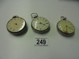 Three silver pocket watches, a/f.