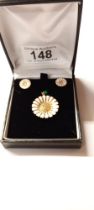 A Danish silver gilt pendant & earring set, in white enamel & gilded silver. (no backs on earrings).