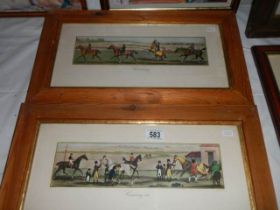 A pair of framed and glaze studies of racehorses, Frame 51 x 30 cm, Images 33 x 9 cm. COLLECT ONLY.