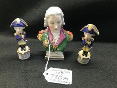 2 miniature Nelson Figures & a small Nelson Pottery Bust