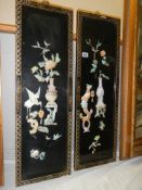 A pair of Japanese lacquered and mother of pearl panels. COLLECT ONLY.