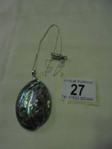 A Paua shell pendant on a silver chain.