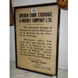 A framed Lincoln Corn exchange poster, COLLECT ONLY.