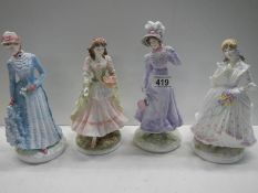 Four Royal Worcester figurines including Queen of the May and The Village Bride.