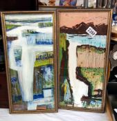 A pair of framed and glazed oil on card 20th century Norfolk school abstract landscapes titled '