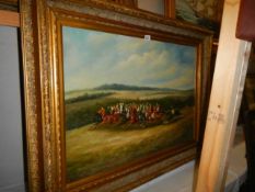 A gilt framed oil on canvas painting horse race. frame 117 x 87 cm, image 90 x 59 cm, COLLECT ONLY.