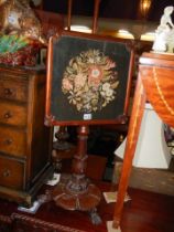 A Victorian mahogany adjustable pole screen with embroidered panel. COLLECT ONLY.
