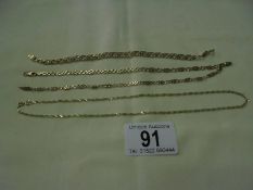 A gold neck chain and three gold bracelets, 10 grams in total.