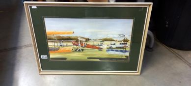 A framed and glazed watercolour 'Tiger Moth meet at Old Warden Aerodrome' by Eddie Worrall COLLECT