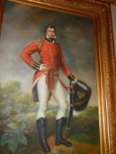 A gilt framed oil on canvas painting of a soldier, frame 115 x 85 cm, image 89 x 59 cm. COLLECT ONLY