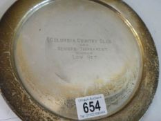 A sterling silver plate, Diameter 22.75cm.,Weight 292 grams. Stamped sterling by Boardman 432