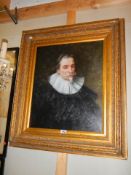 A gilt framed oil portrait depicting an Elizabethan gentleman,. COLLECT ONLY.
