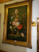 A gilt framed oil on canvas floral display, COLLECT ONLY.
