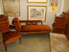 An Edwardian chaise longue with two matching chairs, COLLECT ONLY.