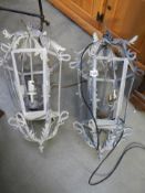 A pair of wrought iron hanging lanterns, COLLECT ONLY