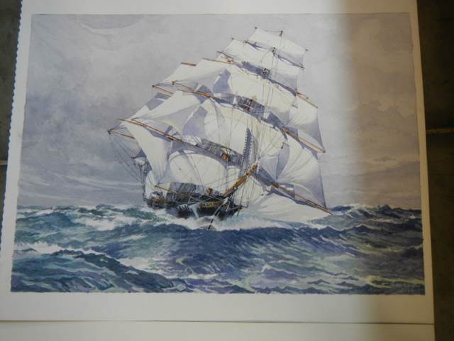 A series of 8 watercolours by Horsman W. of ships & Schoonen - Image 6 of 9