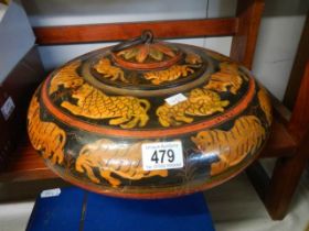 An early 20th century Chinese squat hand painted box with lid.