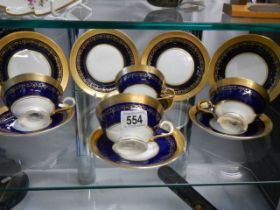 Four Aynsley Georgian Cobalt pattern tea cups and saucers.