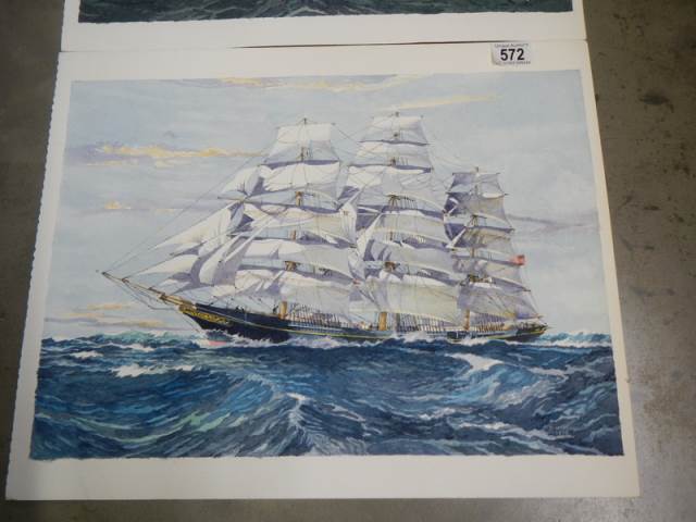 A series of 8 watercolours by Horsman W. of ships & Schoonen - Image 2 of 9