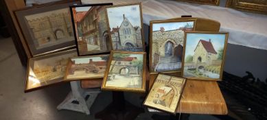 9 paintings on board of locations of old Lincoln COLLECT ONLY