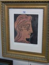 Pablo Picasso (1881-1973) Offset lithograph of the linocut print entitled 'Female head in profile'