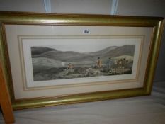 A gilt framed and glazed print entitled 'Grouse Hunting' frame 102 x 57 cm, image 74 x 29 cm,