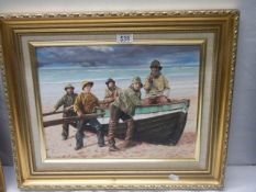An oil on board fisherman scene by Cornish artist J M Cartwright MM, 55 x 46 cm.