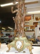 A good French mantel clock surmounted spelter female figure, in working order COLLECT ONLY.