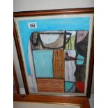 A signed abstract oil on board painting, frame 58 x 33 cm, image 53 x 25 cm, COLLECT ONLY.
