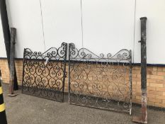 A pair of Victorian heavy wrought iron driveway gates, each gate 128cm wide x 134cm high, total