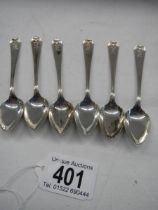 A set of six silver teaspoons, 50 grams.