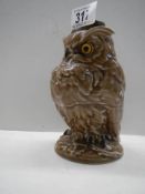 A 19th century William Whiteley porcelain owl oil lamp base, height 16 cm.