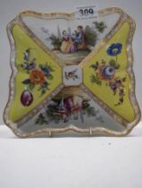A late Victorian hand painted dish with crossed swords mark,.