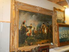 A gilt framed oil on canvas Napoleonic battle scene, Frame 160 x 128 cm, image 120 x 90 cm, COLLECT