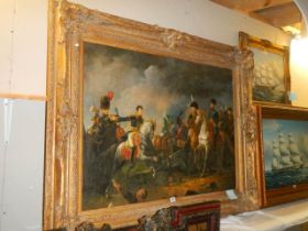 A gilt framed oil on canvas Napoleonic battle scene, Frame 160 x 128 cm, image 120 x 90 cm, COLLECT