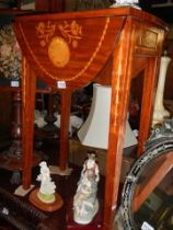 A 20th century inlaid drop leaf table with one drawer. COLLECT ONLY.