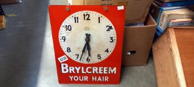 Vintage glass electric Brylcreem advertising clock (needs to be re-wired) (28cm x 36cm)