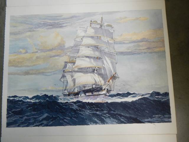 A series of 8 watercolours by Horsman W. of ships & Schoonen - Image 4 of 9