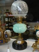 A Victorian oil lamp with Edwardian shade, COLLECT ONLY.