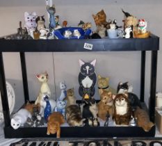 A large collection of cat figures including Babbacombe pottery