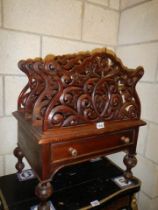 A 20th century mahogany Canterbury with single drawer, COLLECT ONLY.