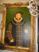 A gilt framed oil on canvas portrait of King Henry VIII. COLLECT ONLY.